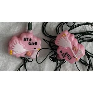 Vintage Stork "It's A Girl" Pink Lights Baby Shower Baby Announcement TESTED